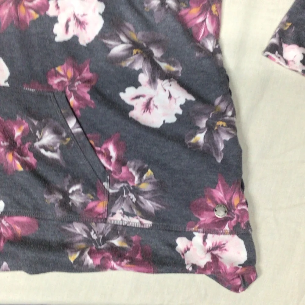 Floral Print Hooded Sweatshirt - Gray & Pink - Picture 4 of 10